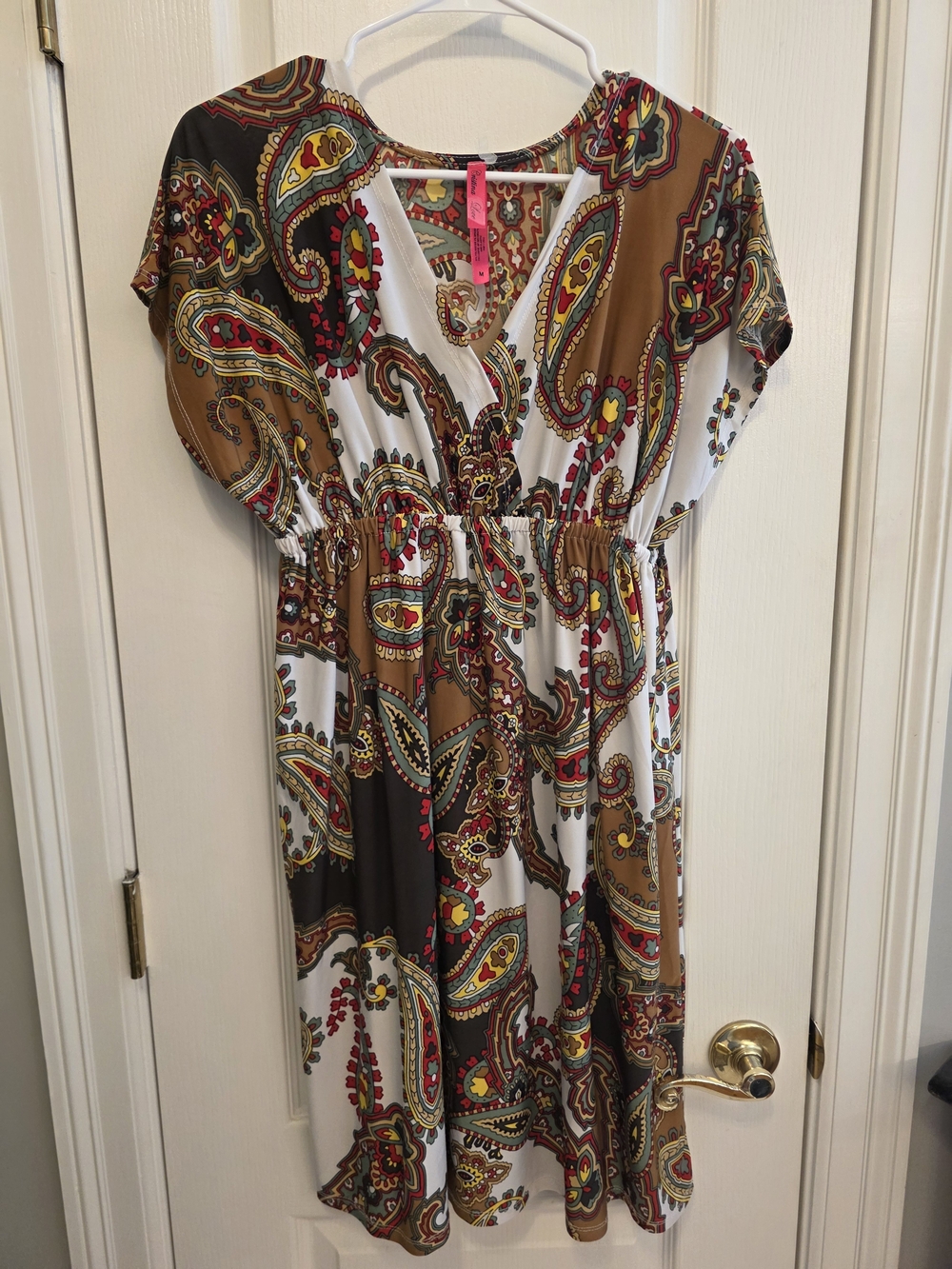 Cristinalove Paisley Midi Dress in Brown, White and Red Accents